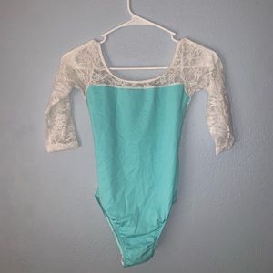 Turquoise and white lace classin Leotard!